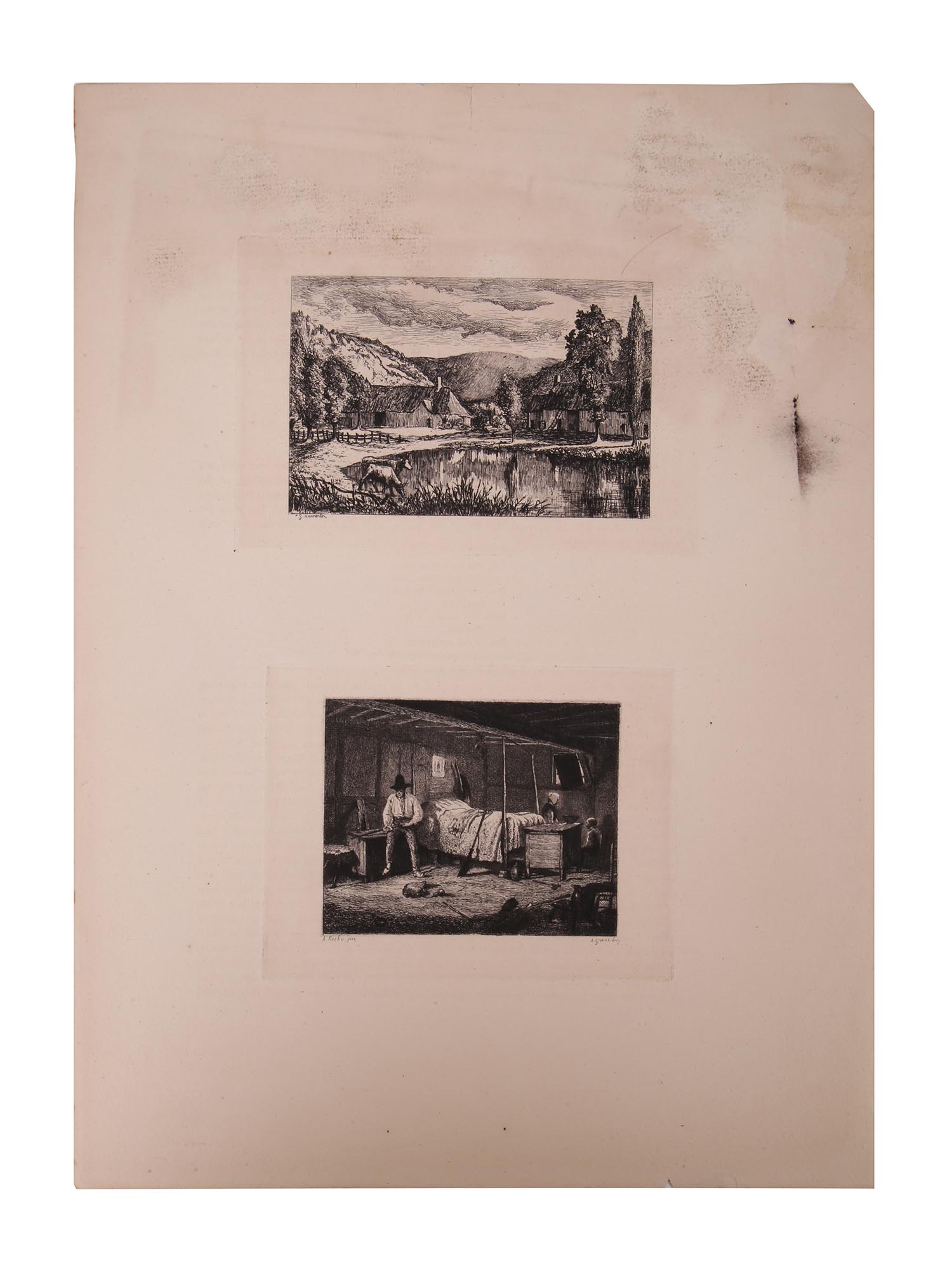 PAIR ANTIQUE EUROPEAN ETCHINGS OF LANDSCAPE GENRE PIC-0